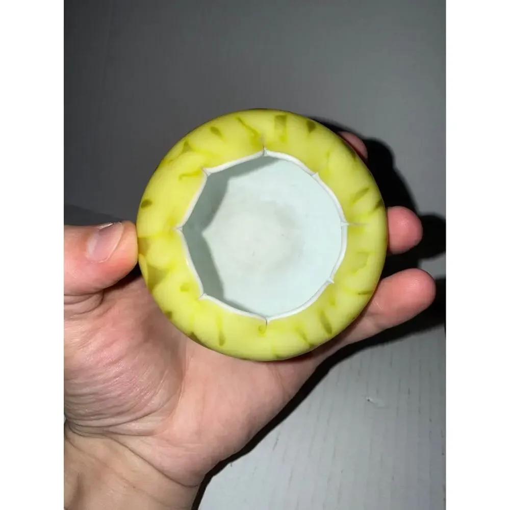 Victorian Satin Glass Cased Yellow ROSE BOWL Crimped Top 3